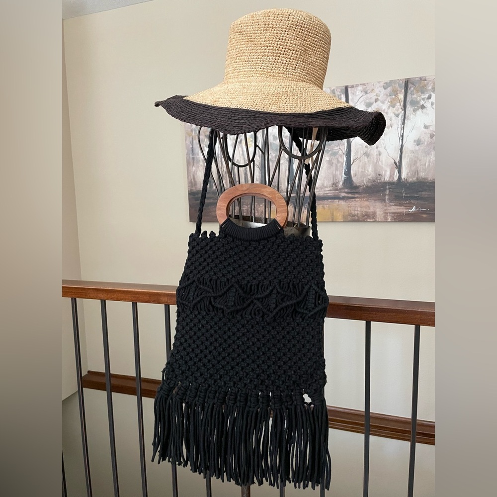 Danielle Nicole Black Macrame Fringe Crossbody Ba… - image 5
